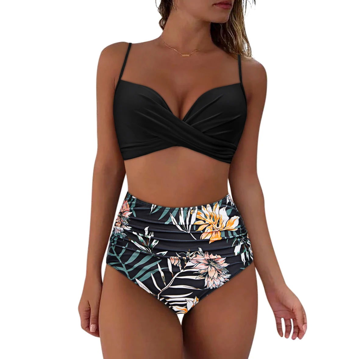 RUUHEE High Waist Bikini 2023 Woman Swimsuit Women Swimwear Bathing Suit Padded Push Up Ruched Swimsuit Women Bikini Set - Slobuy