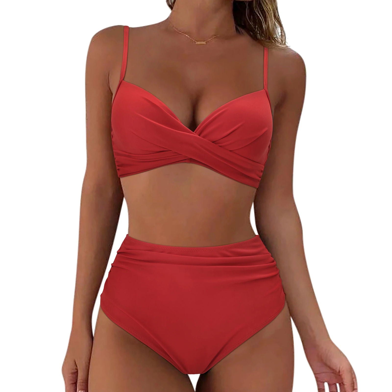 RUUHEE High Waist Bikini 2023 Woman Swimsuit Women Swimwear Bathing Suit Padded Push Up Ruched Swimsuit Women Bikini Set - Slobuy