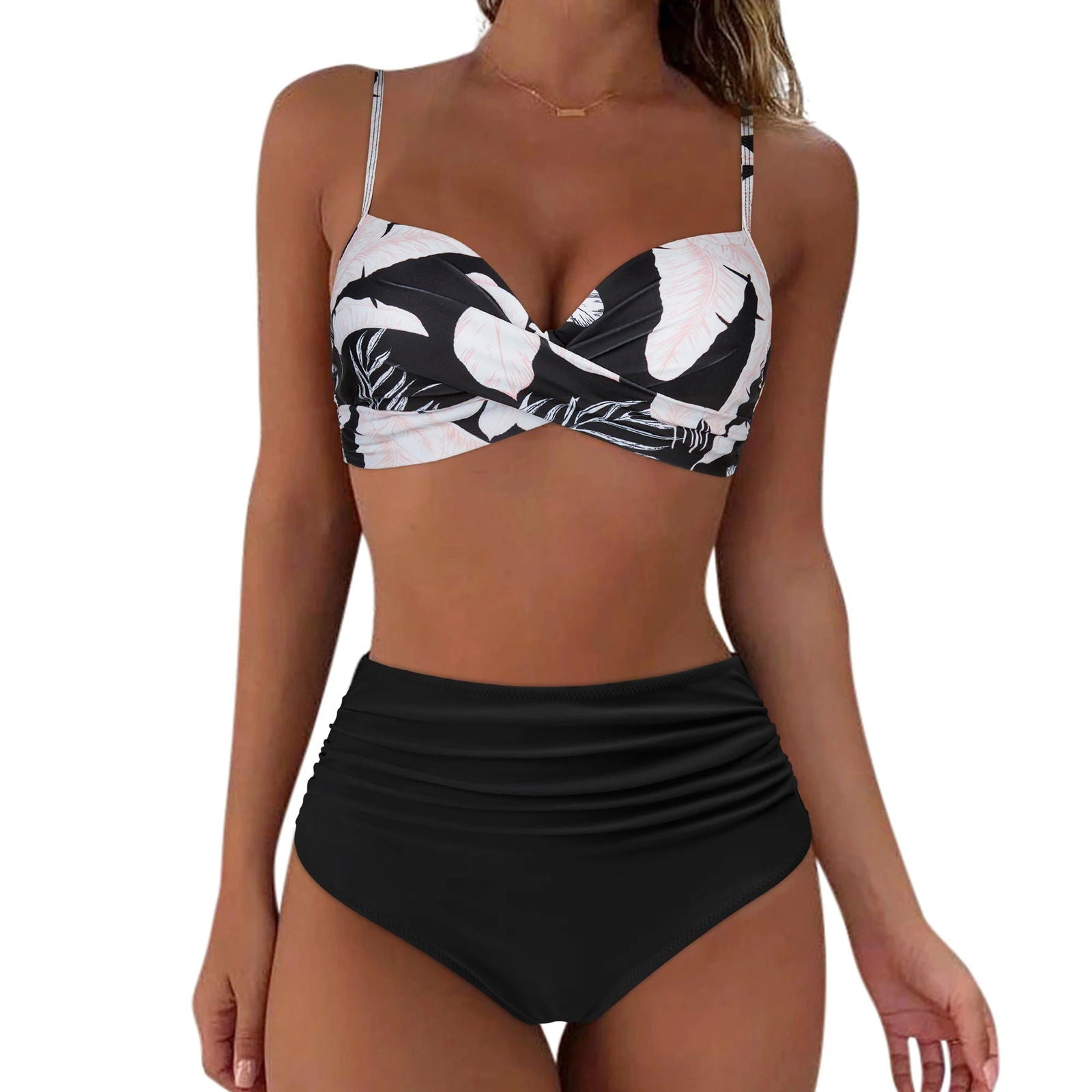 RUUHEE High Waist Bikini 2023 Woman Swimsuit Women Swimwear Bathing Suit Padded Push Up Ruched Swimsuit Women Bikini Set - Slobuy