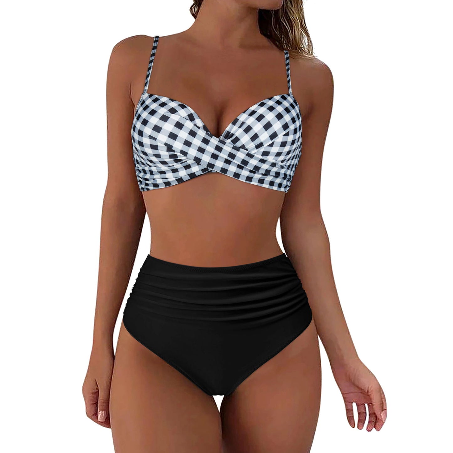 RUUHEE High Waist Bikini 2023 Woman Swimsuit Women Swimwear Bathing Suit Padded Push Up Ruched Swimsuit Women Bikini Set - Slobuy