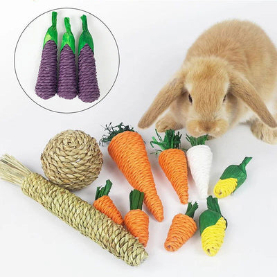 Rabbit Chew Toy Tooth Cleaning Bite Grind Teeth Toy Corn Carrot Woven Balls Small Animal Accessories Rabbit Pet Supplies - Slobuy