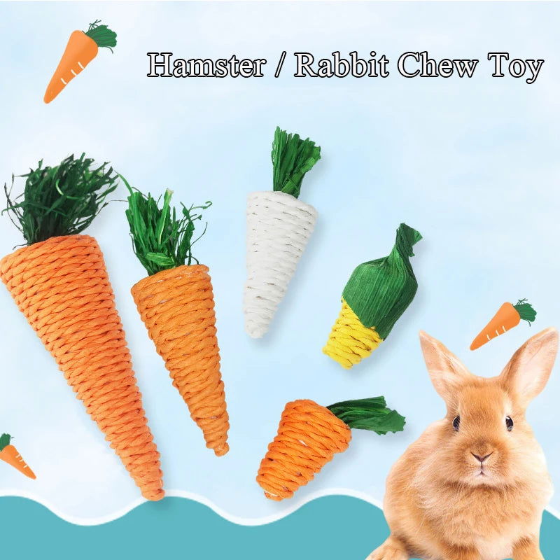 Rabbit Chew Toy Tooth Cleaning Bite Grind Teeth Toy Corn Carrot Woven Balls Small Animal Accessories Rabbit Pet Supplies - Slobuy