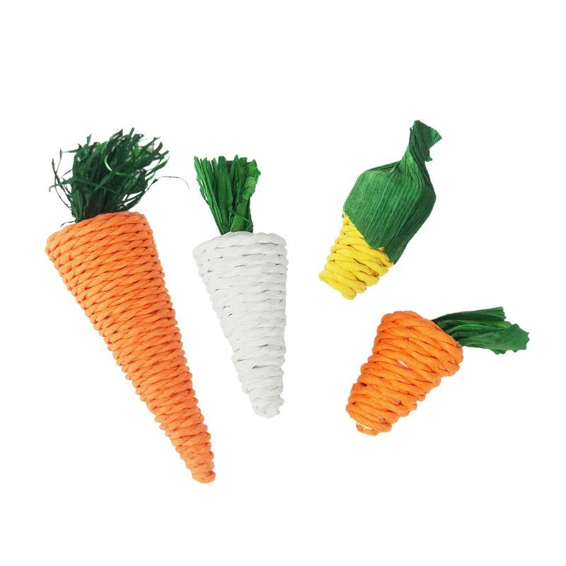 Rabbit Chew Toy Tooth Cleaning Bite Grind Teeth Toy Corn Carrot Woven Balls Small Animal Accessories Rabbit Pet Supplies - Slobuy