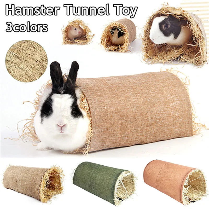 Rabbit Hideaway Toy Grass Straw Bunny Tunnel Hamster Accessories for Guineapig Chinchilla Ferret Rats Rodent Cage - Slobuy
