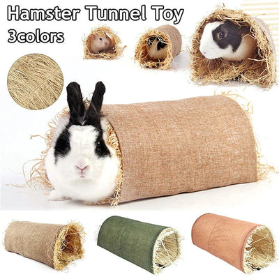 Rabbit Hideaway Toy Grass Straw Bunny Tunnel Hamster Accessories for Guineapig Chinchilla Ferret Rats Rodent Cage - Slobuy