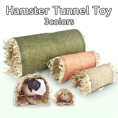 Rabbit Hideaway Toy Grass Straw Bunny Tunnel Hamster Accessories for Guineapig Chinchilla Ferret Rats Rodent Cage - Slobuy