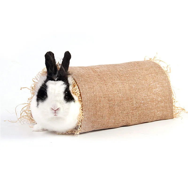 Rabbit Hideaway Toy Grass Straw Bunny Tunnel Hamster Accessories for Guineapig Chinchilla Ferret Rats Rodent Cage - Slobuy