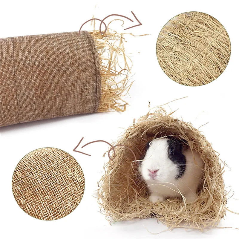 Rabbit Hideaway Toy Grass Straw Bunny Tunnel Hamster Accessories for Guineapig Chinchilla Ferret Rats Rodent Cage - Slobuy