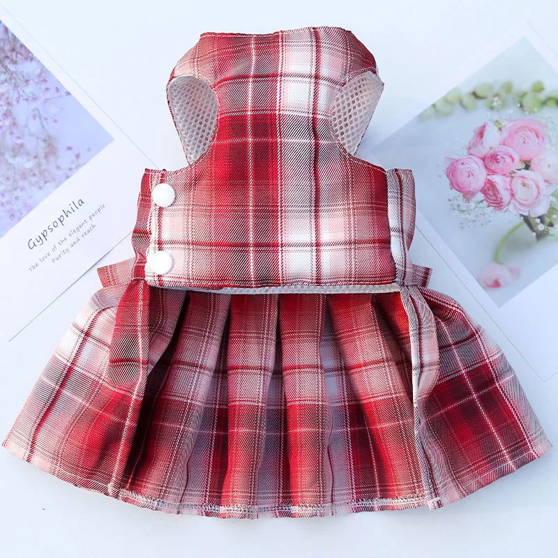 Rabbit JK Dresses and Leash Sets Mesh Plaid Pet Vest Harness for Cats Bunny Summer Small Animals Clothes Rabbits Accessories - Slobuy