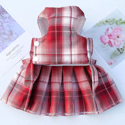 Rabbit JK Dresses and Leash Sets Mesh Plaid Pet Vest Harness for Cats Bunny Summer Small Animals Clothes Rabbits Accessories - Slobuy
