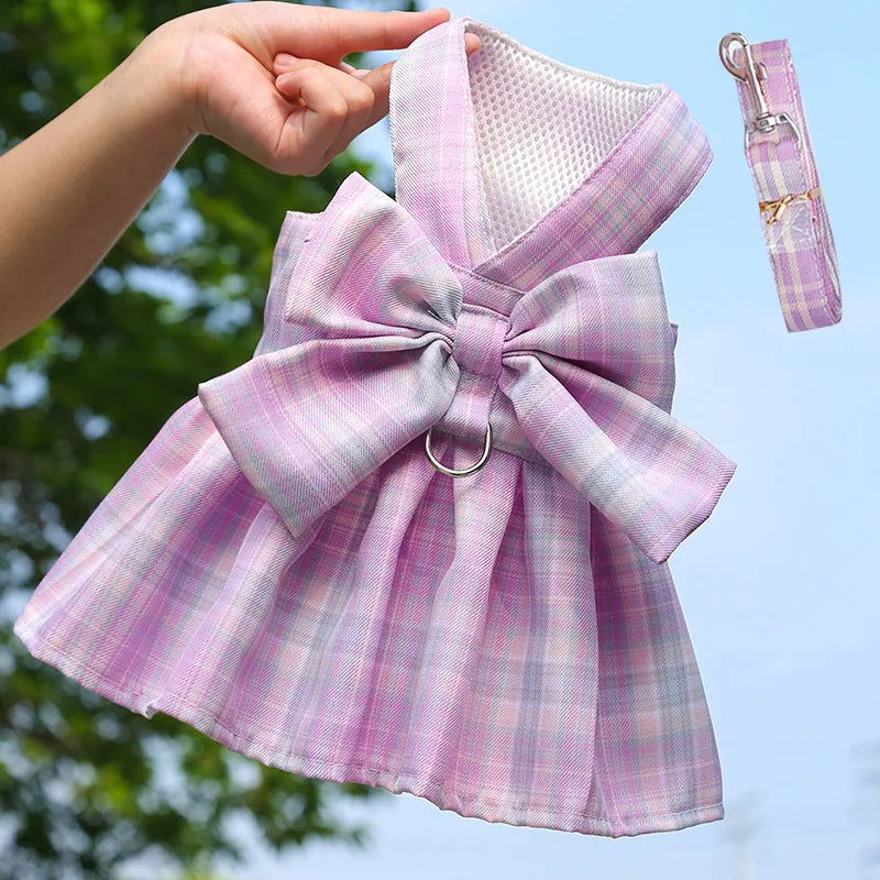 Rabbit JK Dresses and Leash Sets Mesh Plaid Pet Vest Harness for Cats Bunny Summer Small Animals Clothes Rabbits Accessories - Slobuy