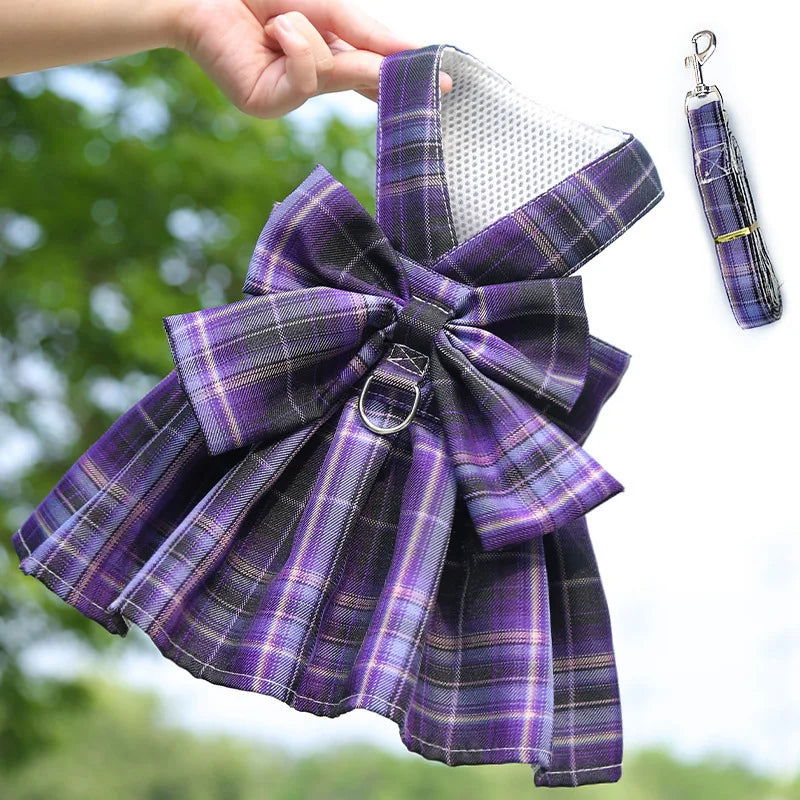 Rabbit JK Dresses and Leash Sets Mesh Plaid Pet Vest Harness for Cats Bunny Summer Small Animals Clothes Rabbits Accessories - Slobuy
