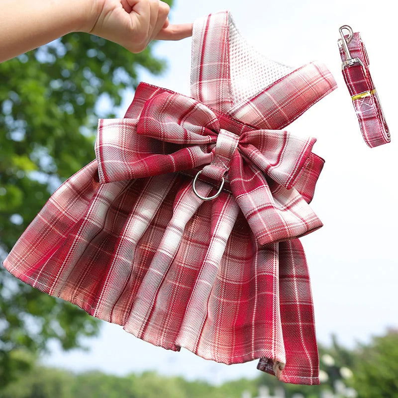 Rabbit JK Dresses and Leash Sets Mesh Plaid Pet Vest Harness for Cats Bunny Summer Small Animals Clothes Rabbits Accessories - Slobuy