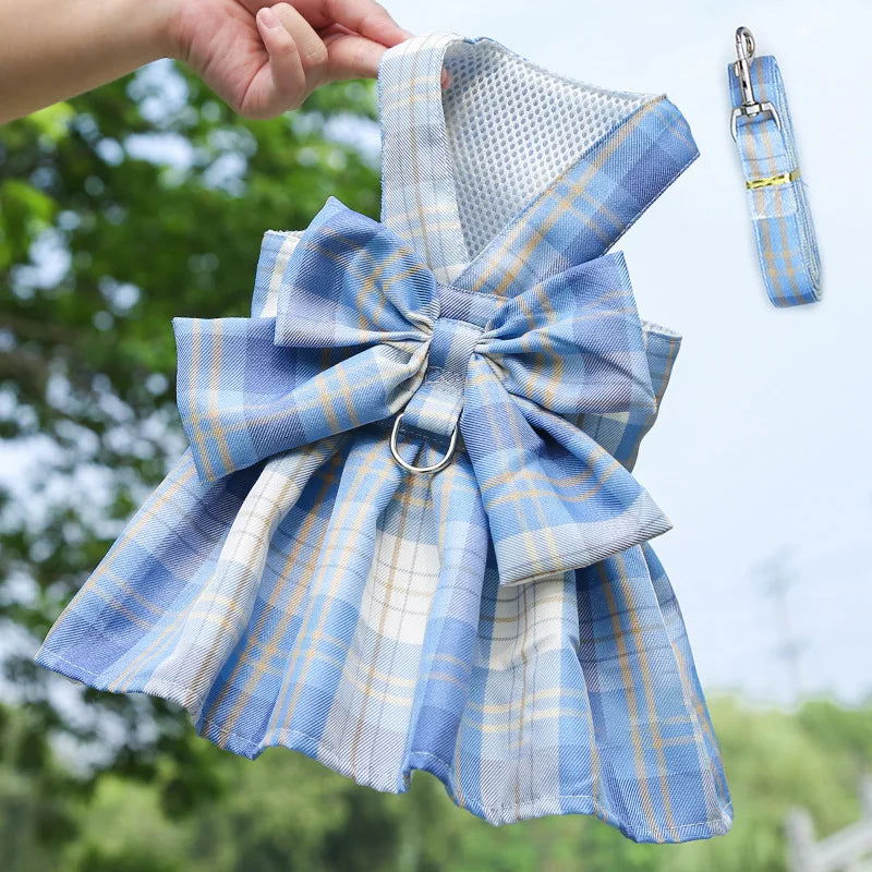 Rabbit JK Dresses and Leash Sets Mesh Plaid Pet Vest Harness for Cats Bunny Summer Small Animals Clothes Rabbits Accessories - Slobuy