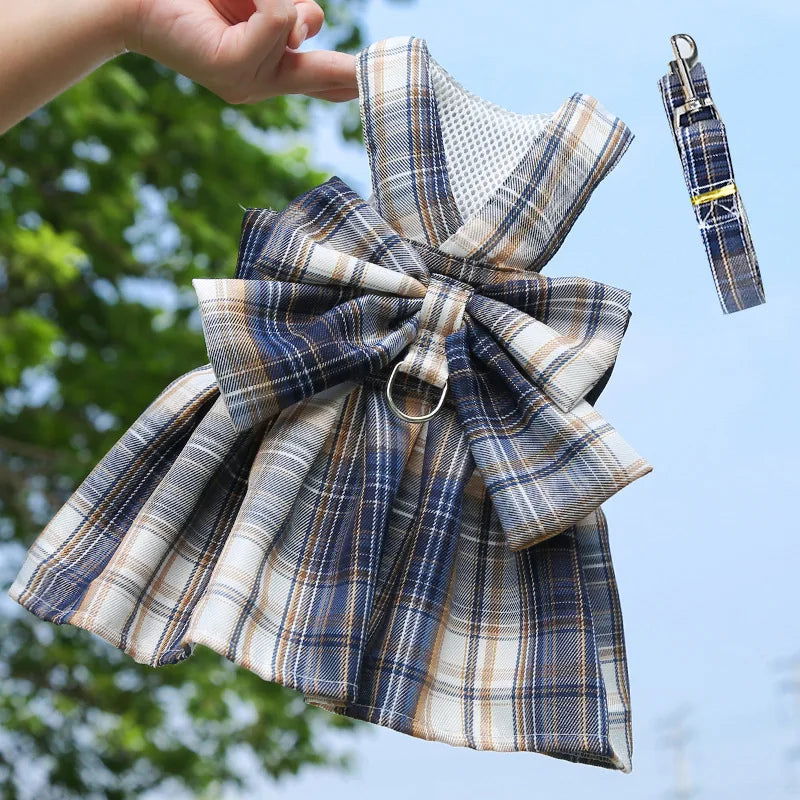 Rabbit JK Dresses and Leash Sets Mesh Plaid Pet Vest Harness for Cats Bunny Summer Small Animals Clothes Rabbits Accessories - Slobuy