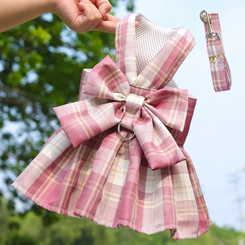 Rabbit JK Dresses and Leash Sets Mesh Plaid Pet Vest Harness for Cats Bunny Summer Small Animals Clothes Rabbits Accessories - Slobuy