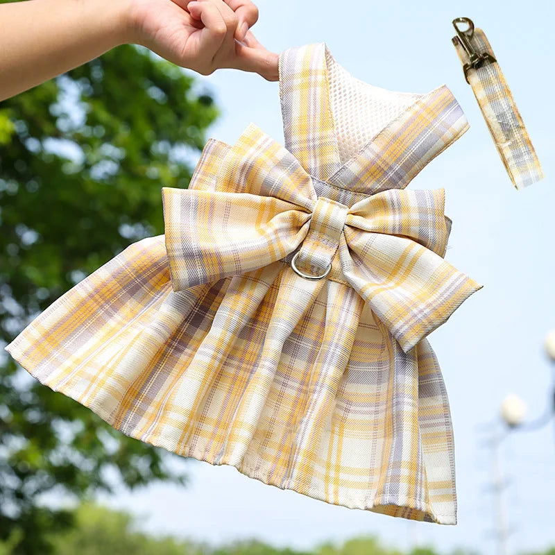 Rabbit JK Dresses and Leash Sets Mesh Plaid Pet Vest Harness for Cats Bunny Summer Small Animals Clothes Rabbits Accessories - Slobuy
