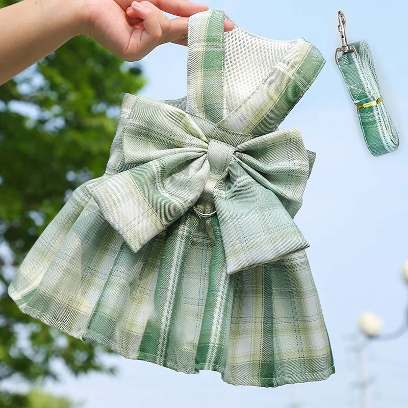 Rabbit JK Dresses and Leash Sets Mesh Plaid Pet Vest Harness for Cats Bunny Summer Small Animals Clothes Rabbits Accessories - Slobuy