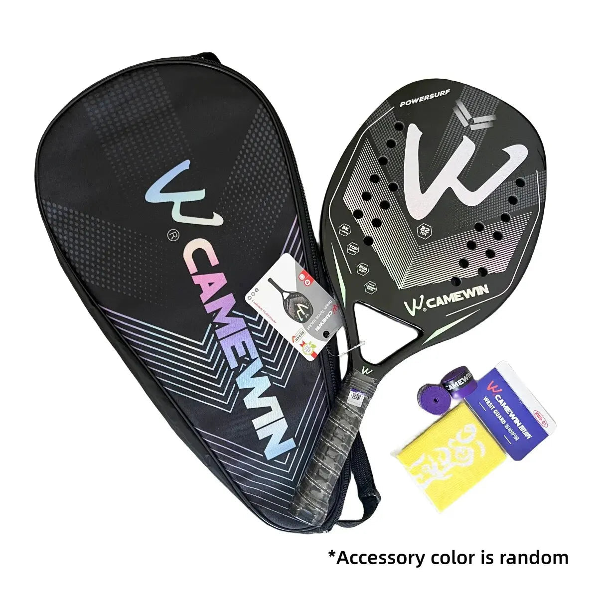 Racket Beach Tennis Camewin 3K Holographic Full Carbon Fiber Frame Feminino Masculina Kit Rude Surface Treatment Beginner - Slobuy