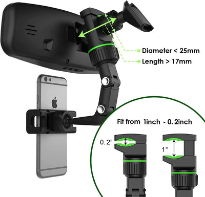 Rearview Mirror Phone Holder, 360° Rotatable and Retractable Car Phone Mount, Multifunctional Rear View Mirror Holder for All C - Slobuy