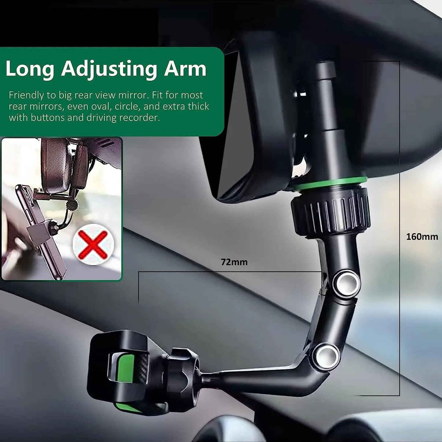 Rearview Mirror Phone Holder, 360° Rotatable and Retractable Car Phone Mount, Multifunctional Rear View Mirror Holder for All C - Slobuy