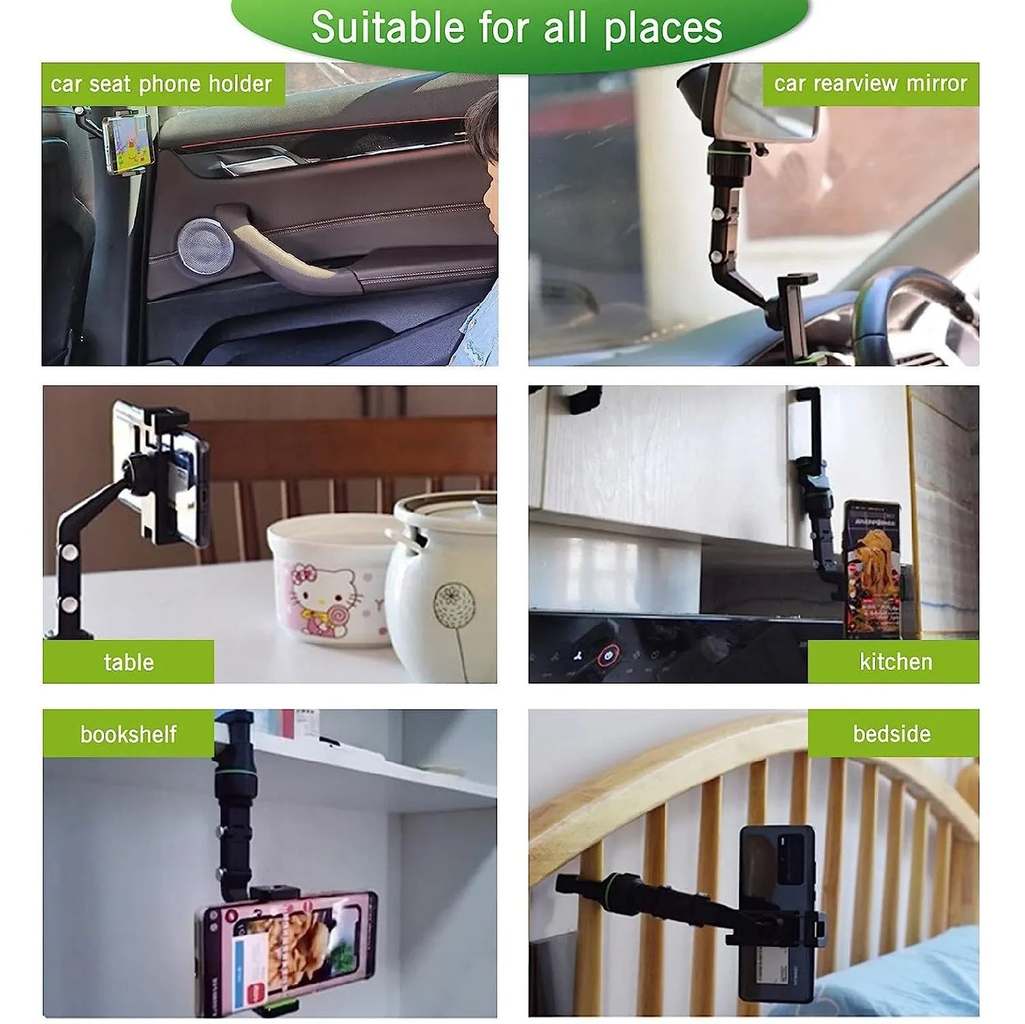Rearview Mirror Phone Holder, 360° Rotatable and Retractable Car Phone Mount, Multifunctional Rear View Mirror Holder for All C - Slobuy