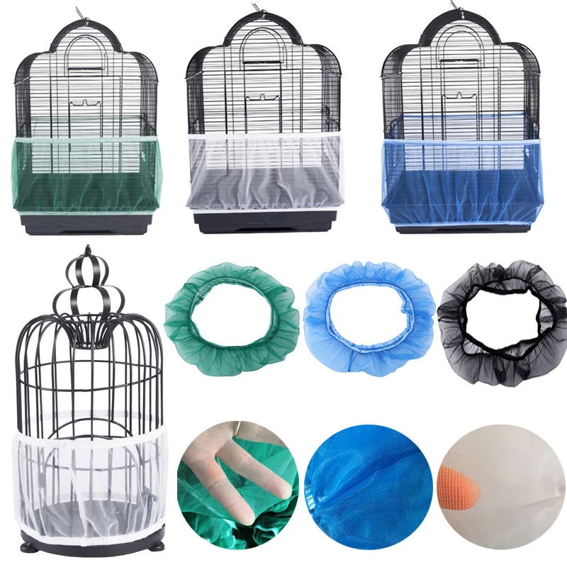 Receptor Seed Guard Nylon Mesh Bird Parrot Cover Soft Easy Cleaning Nylon Airy Fabric Mesh Bird Cage Cover Seed Catcher Guard - Slobuy