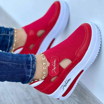 Red Sneakers Women Shoes Woman Tennis Shoes Canvas Shoe Female Casual Shoes Ladies Sport Shoes Platform Sneaker Hollow Out Shoes - Slobuy
