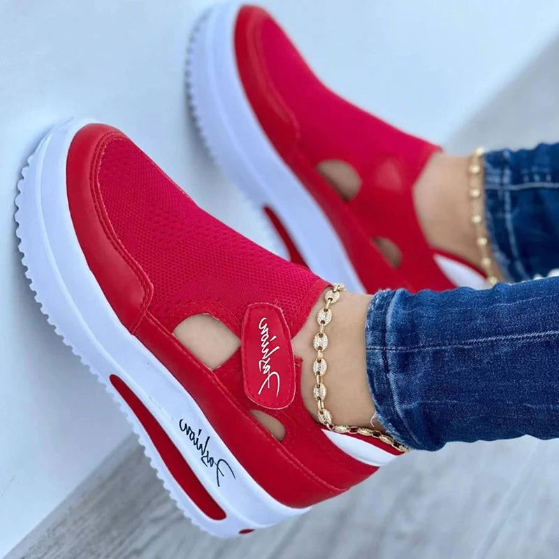 Red Sneakers Women Shoes Woman Tennis Shoes Canvas Shoe Female Casual Shoes Ladies Sport Shoes Platform Sneaker Hollow Out Shoes - Slobuy