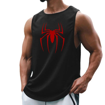 Red Spider Printed Summer Quick Dry Gym Tank Top Mens Bodybuilding Vest Mesh Fitness Sleeveless T Shirt Muscle Workout Clothing - Slobuy