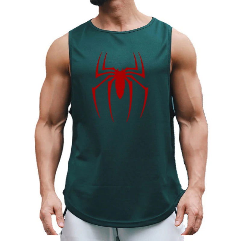 Red Spider Printed Summer Quick Dry Gym Tank Top Mens Bodybuilding Vest Mesh Fitness Sleeveless T Shirt Muscle Workout Clothing - Slobuy