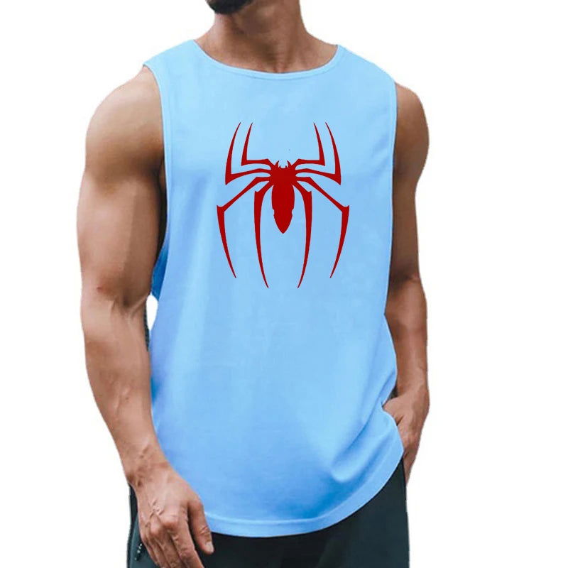 Red Spider Printed Summer Quick Dry Gym Tank Top Mens Bodybuilding Vest Mesh Fitness Sleeveless T Shirt Muscle Workout Clothing - Slobuy