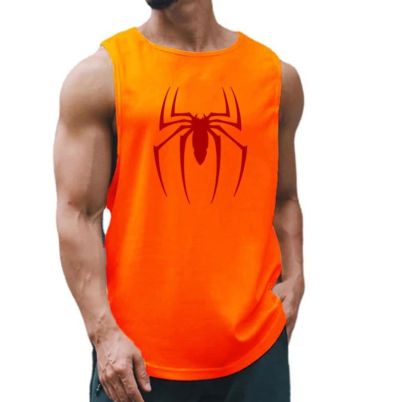 Red Spider Printed Summer Quick Dry Gym Tank Top Mens Bodybuilding Vest Mesh Fitness Sleeveless T Shirt Muscle Workout Clothing - Slobuy