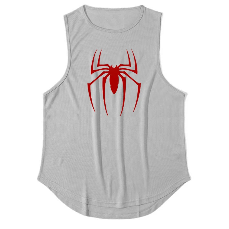 Red Spider Printed Summer Quick Dry Gym Tank Top Mens Bodybuilding Vest Mesh Fitness Sleeveless T Shirt Muscle Workout Clothing - Slobuy