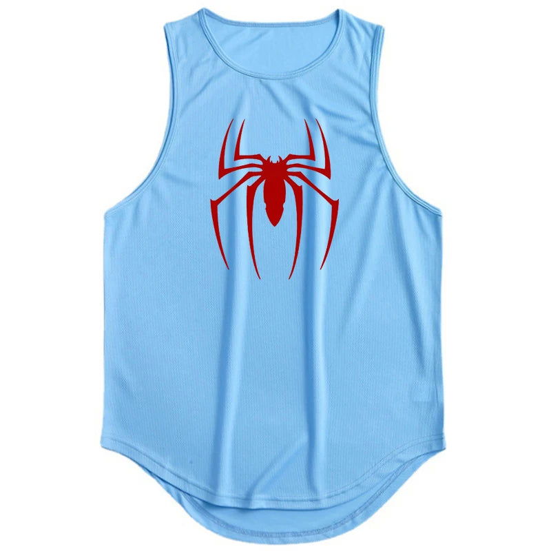 Red Spider Printed Summer Quick Dry Gym Tank Top Mens Bodybuilding Vest Mesh Fitness Sleeveless T Shirt Muscle Workout Clothing - Slobuy
