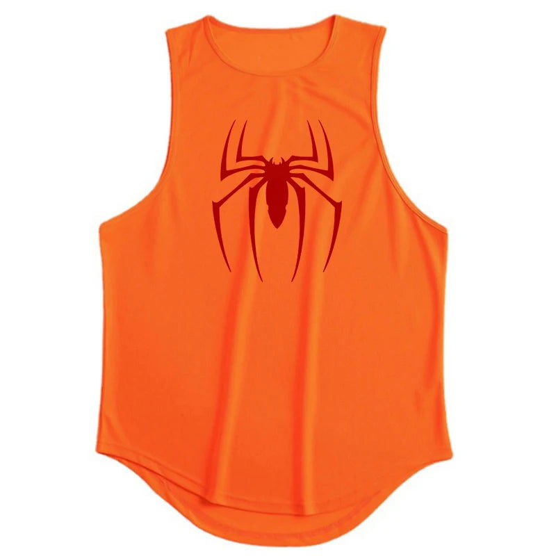 Red Spider Printed Summer Quick Dry Gym Tank Top Mens Bodybuilding Vest Mesh Fitness Sleeveless T Shirt Muscle Workout Clothing - Slobuy