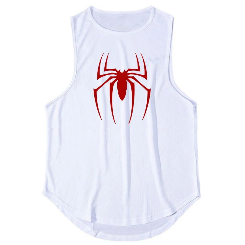 Red Spider Printed Summer Quick Dry Gym Tank Top Mens Bodybuilding Vest Mesh Fitness Sleeveless T Shirt Muscle Workout Clothing - Slobuy