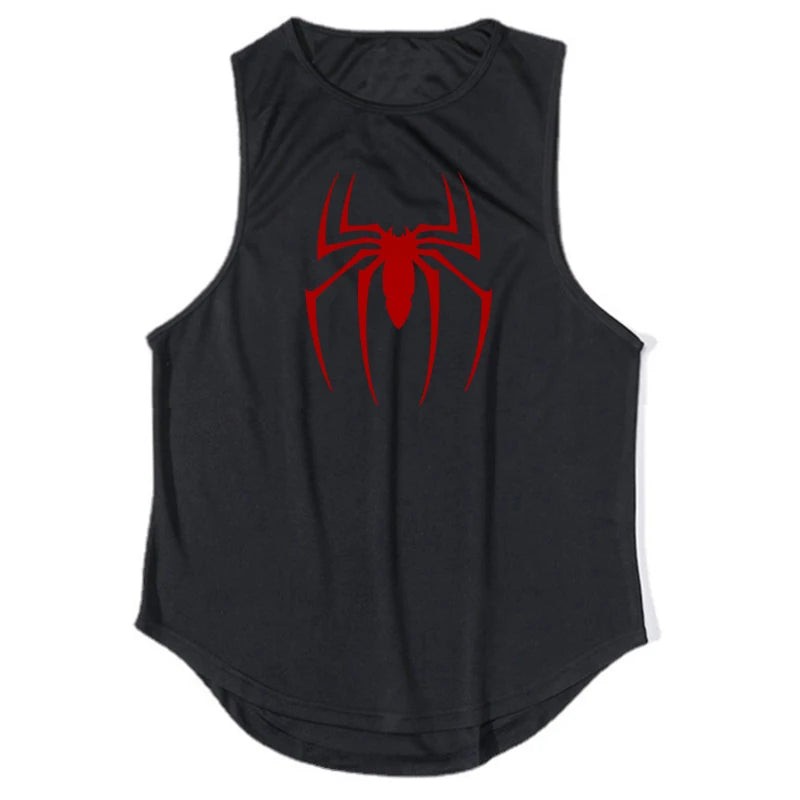 Red Spider Printed Summer Quick Dry Gym Tank Top Mens Bodybuilding Vest Mesh Fitness Sleeveless T Shirt Muscle Workout Clothing - Slobuy