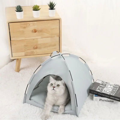 Removable Pet Tent Bed Cat Cushions Washable Soft Cat Teepee Bed Breathable Polyester Cats House Camping - Slobuy