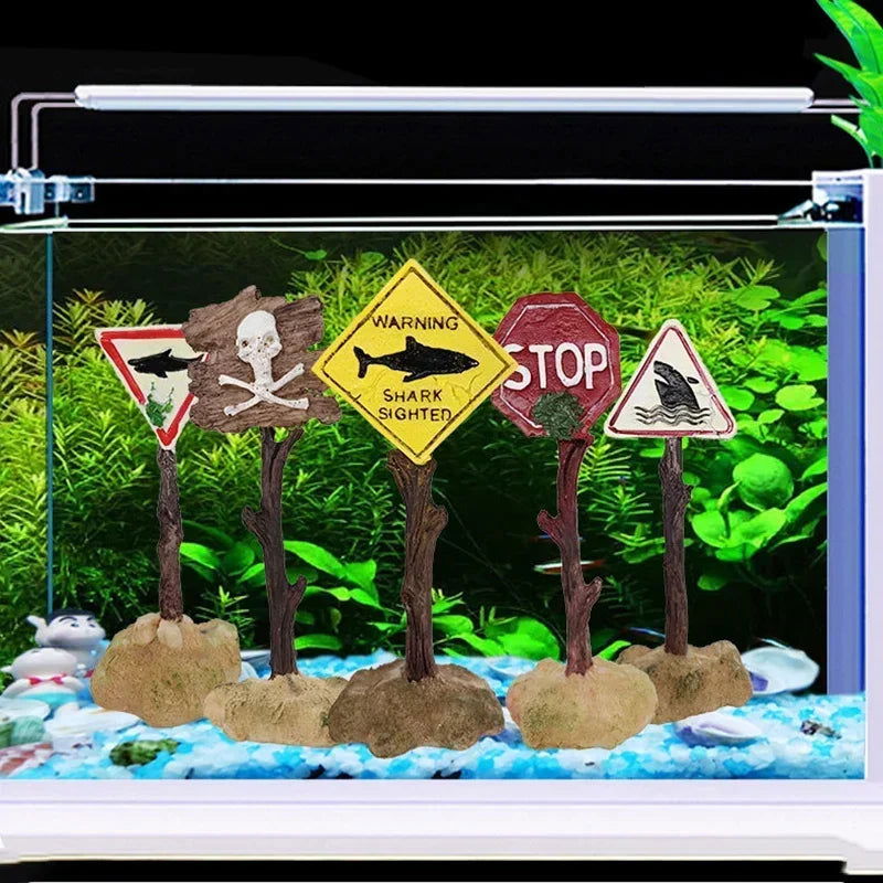 Resin Aquarium Decoration Ornaments Artificial Shark Warning Sign Landscaping Accessories for Fish Tank Aquarium Background - Slobuy