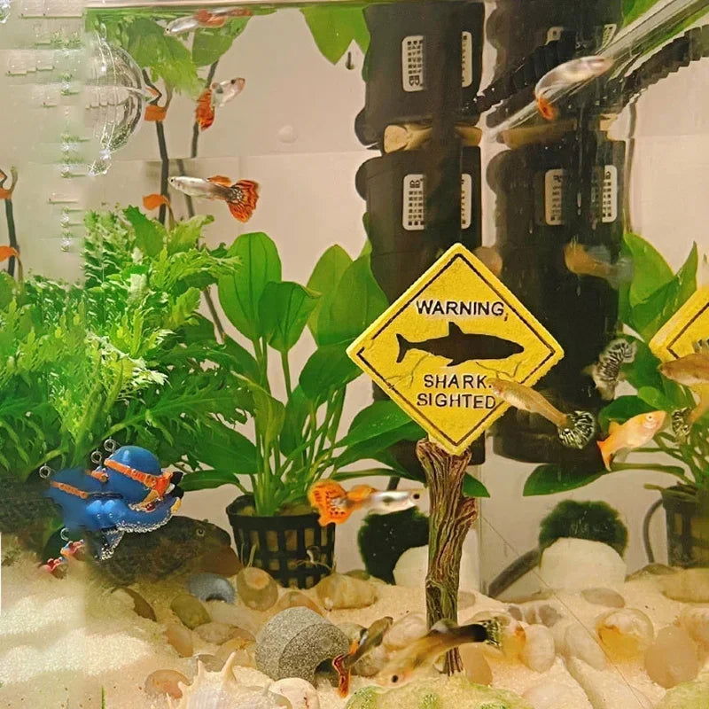 Resin Aquarium Decoration Ornaments Artificial Shark Warning Sign Landscaping Accessories for Fish Tank Aquarium Background - Slobuy