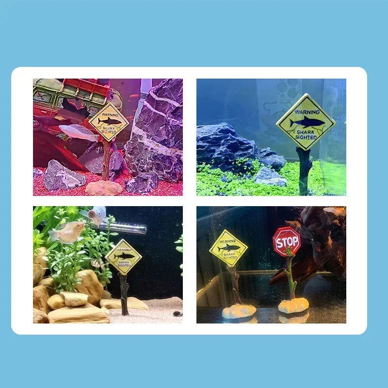 Resin Aquarium Decoration Ornaments Artificial Shark Warning Sign Landscaping Accessories for Fish Tank Aquarium Background - Slobuy