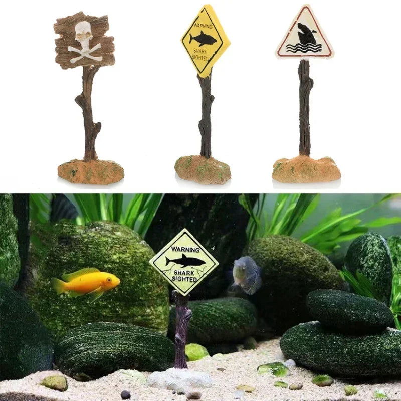 Resin Aquarium Decoration Ornaments Artificial Shark Warning Sign Landscaping Accessories for Fish Tank Aquarium Background - Slobuy
