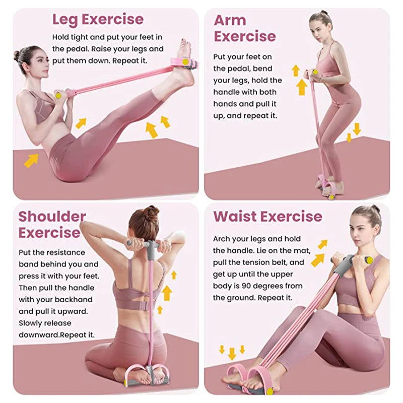 Resistance Bands 4-Tube Yoga Pedal Puller Resistance Band Elastic Pull Rope Fitness Equipment for Abdomen Waist Arm Training - Slobuy