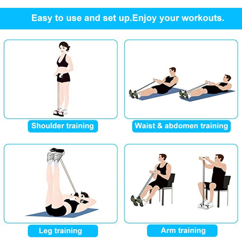 Resistance Bands 4-Tube Yoga Pedal Puller Resistance Band Elastic Pull Rope Fitness Equipment for Abdomen Waist Arm Training - Slobuy