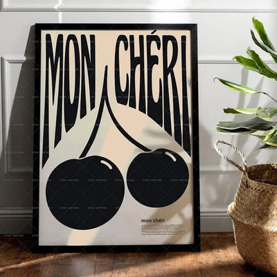 Retro Fine Art Maximalist Mon Cheri French Cherry Quotes Gift Wall Art Canvas Painting Posters Living Room Home Decor - Slobuy