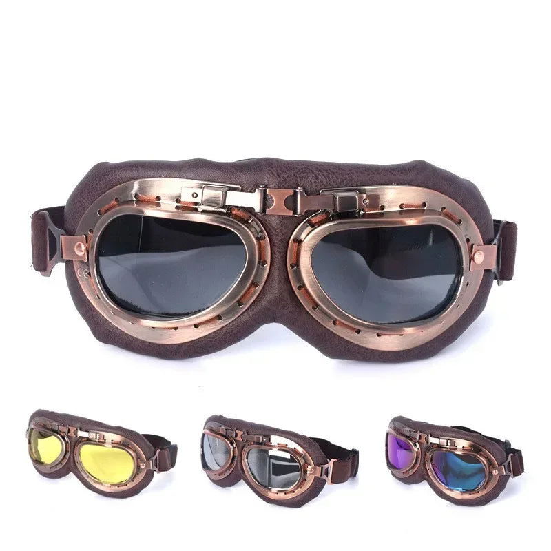 Retro Motorcycle Goggles Glasses Vintage Moto Classic Goggles for Harley Pilot Steampunk ATV Bike Copper Helmet - Slobuy