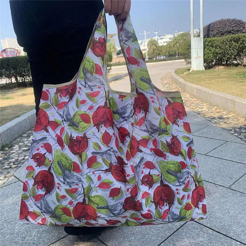 Reusable Grocery Bags Large-capacity Portable Tote Shoulder Bag Lightweight Print Handbag For Shopping Durable Nylon Shopper Bag - Slobuy