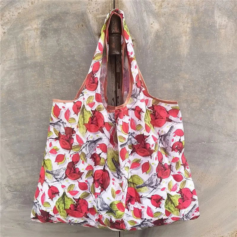 Reusable Grocery Bags Large-capacity Portable Tote Shoulder Bag Lightweight Print Handbag For Shopping Durable Nylon Shopper Bag - Slobuy