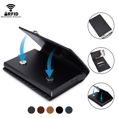 Rfid Carbon Fiber Card Holder Men Wallets Money Bags Slim Thin Metal Leather Mini Wallet 2022 Male Purse Black Walet for men New - Slobuy